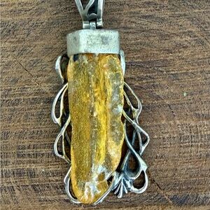 Vintage Amber and Sterling Silver Necklace Pendant